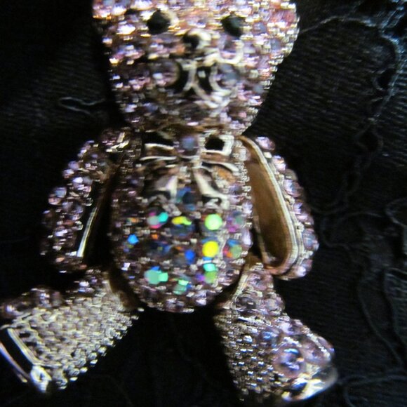 Off Park Collection Pink Crystal Rose Tone Teddy Bear Pendant w 18" Chain NEW - Picture 11 of 16